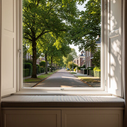 Woonkamer met groot raam in stadshartappartement Zoetermeer, zicht op straat door strakke kunststof schuifpui