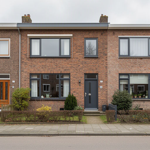 Rijtjeswoning in Pijnacker Klapwijk met antraciet grijze kunststof kozijnen