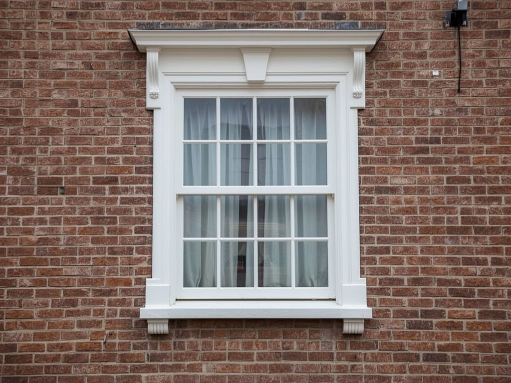 Close-up van wit kunststof kozijn met klassieke omlijsting in Haags stadspand aan het Noordeinde