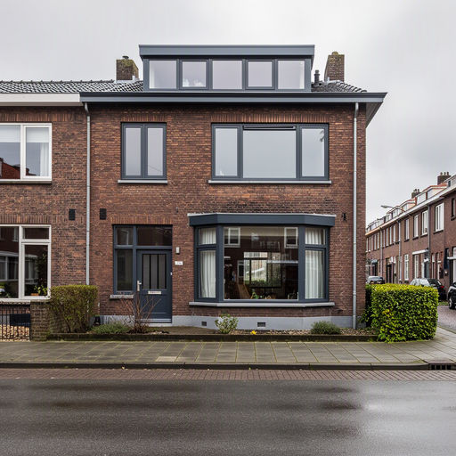 Rijtjeswoning in Leyenburg Den Haag met strakke antraciet grijze kunststof kozijnen
